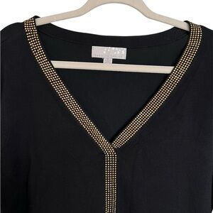 Black V-Neck Top with Gold Studded Trim